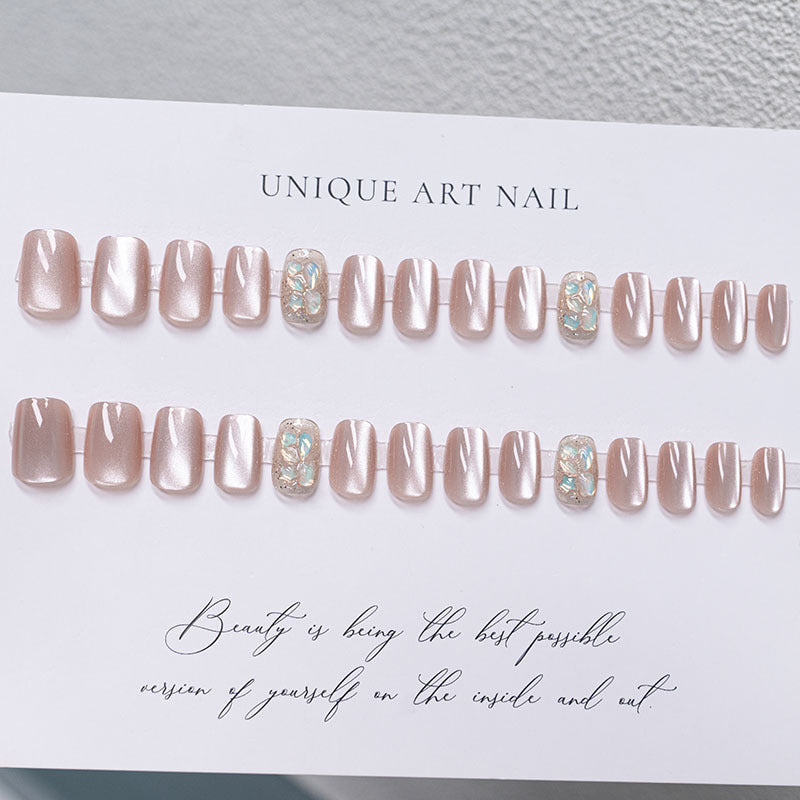 Decorative Press-On Nail Set with Flower and Glitter Accents