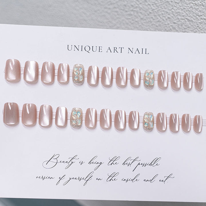 Decorative Press-On Nail Set with Flower and Glitter Accents