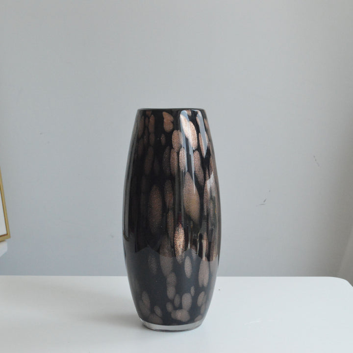 Handblown Speckled Glass Bulb Vase with Narrow Mouth and High-Gloss Finish Kalsten
