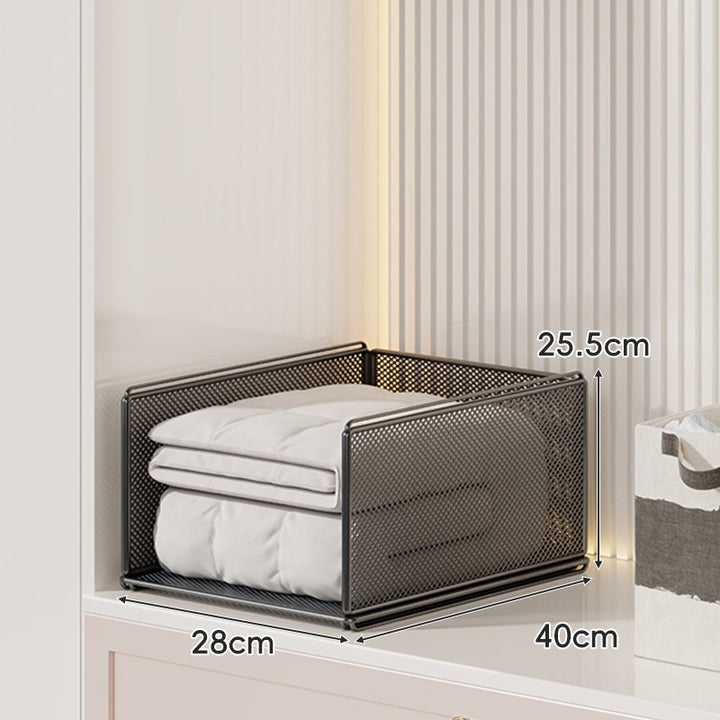 Vertical Stackable Mesh Closet Storage Tower with Four Pull-Out Ventilated Drawers