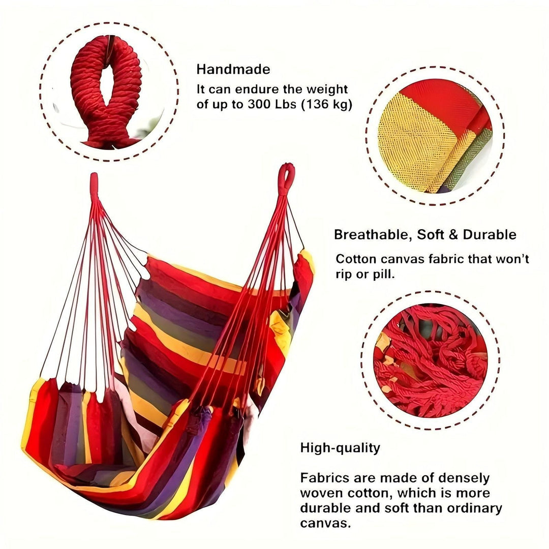 Hanging hammock chair with reinforced cotton canvas and integrated arm pockets Kalsten