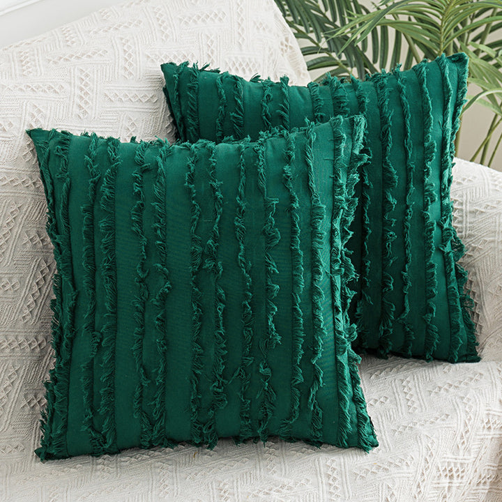 Decorative Fringed Textured Throw Pillow Cover Pair