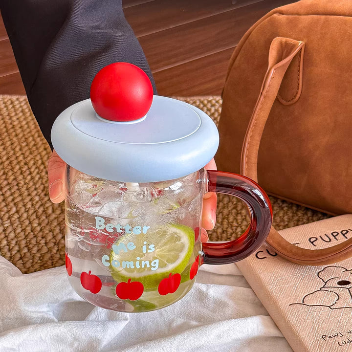 Women's glass drinking cup with silicone lid and integrated straw Kalsten
