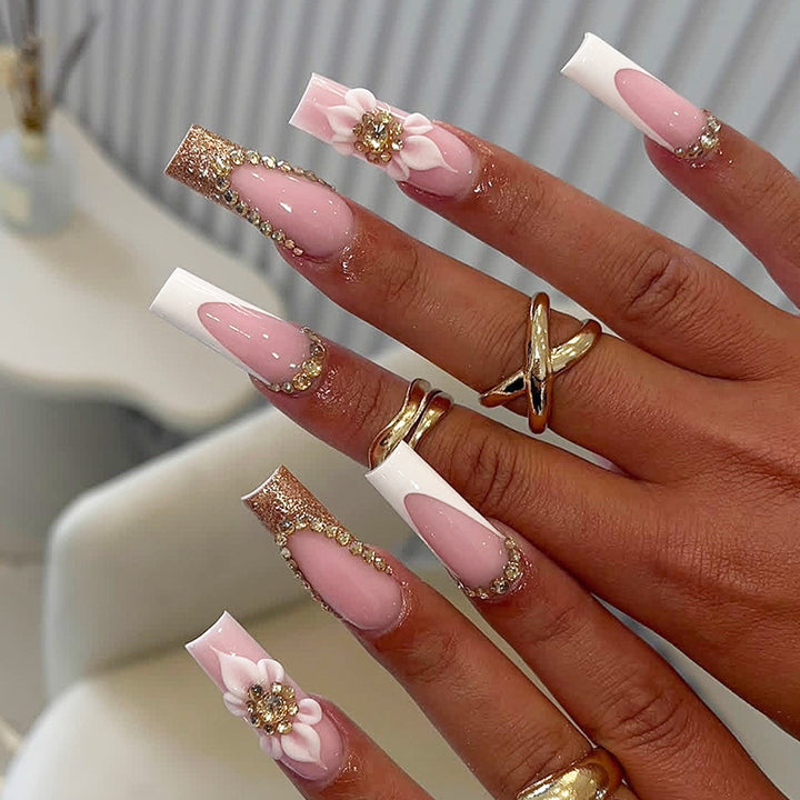 Nail Art Set with elegant glitter and flower pattern Kalsten