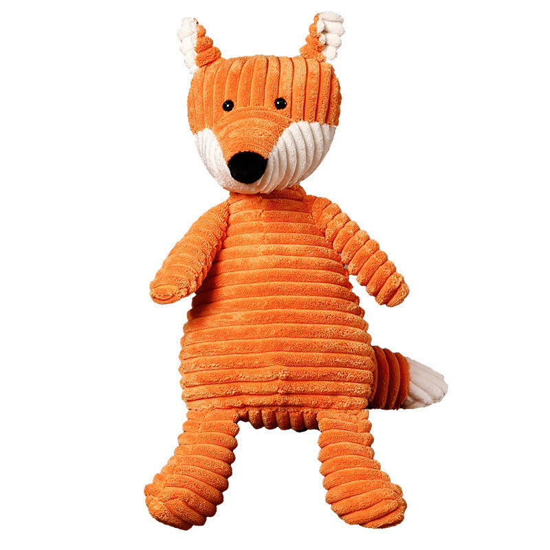 Corduroy Ribbed Fox Decorative Plush Cuddle Doll with Textured Stripe Body and Embroidered Features Kalsten