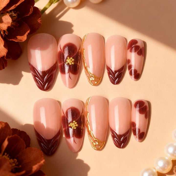 Artificial Nail Set with Floral and Luxurious Decorations Kalsten