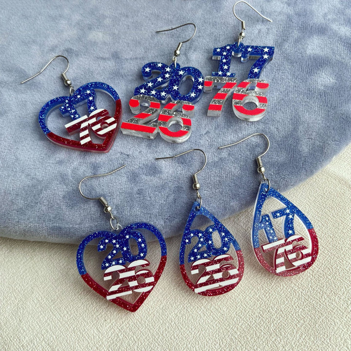 Women's dangling number earrings made of acrylic with glitter and star design and fish hook Kalsten