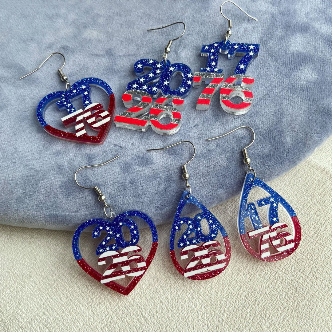 Women's eye-catching acrylic number earrings with sparkling star and stripe pendants Kalsten