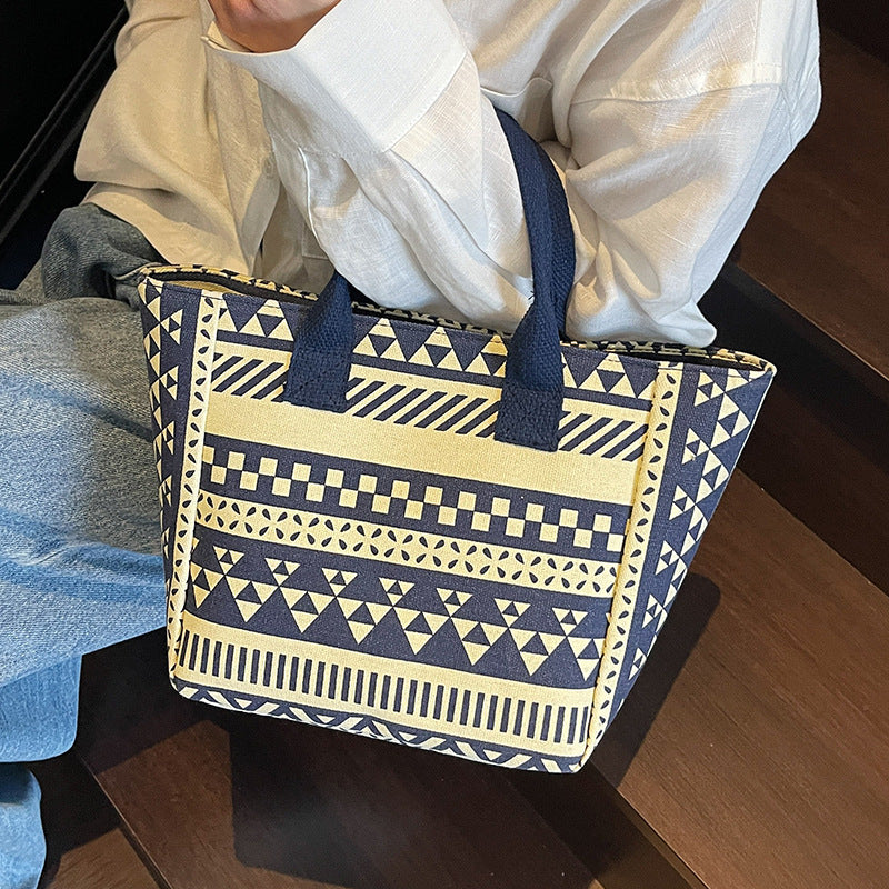 Geometric Print Canvas Tote Bag