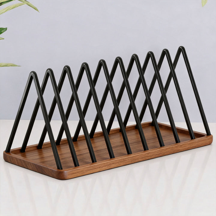 Triangular Metal Wire Record & Book Organizer Rack