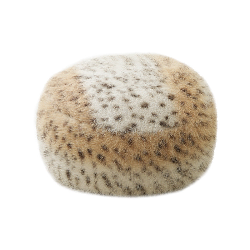 Beef hand-woven pouf with floral print and padded seat surface