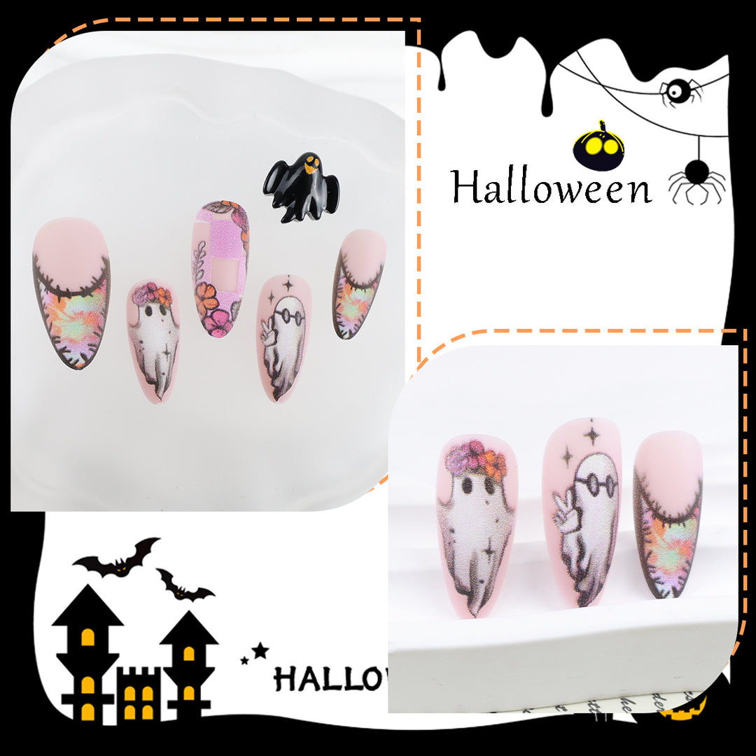 Creative Ghost and Halloween Motif Artificial Nail Set Kalsten