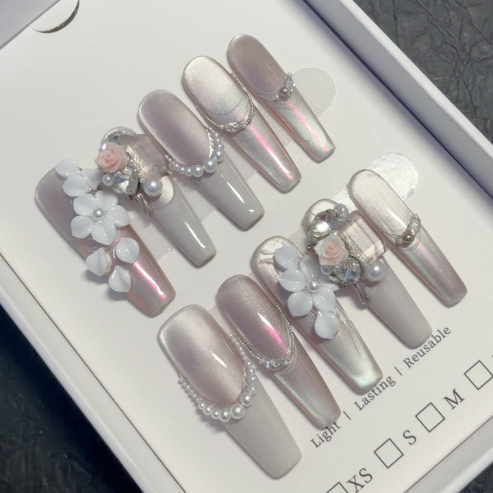 Floral Themed Rhinestone Nail Art Tips