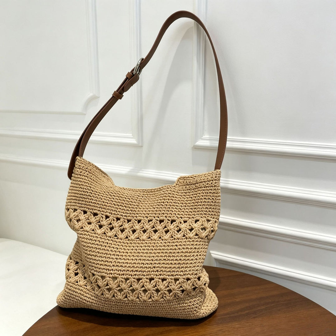Hand-knotted shoulder bag with leather straps Kalsten