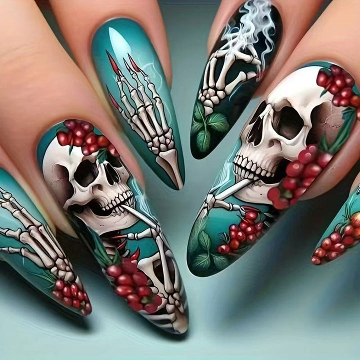 Artistic Skeleton-Themed Press-On Nails