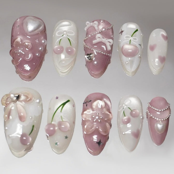 Premium Decorative Press-On Nail Art Set with Floral and Gem Accents Kalsten