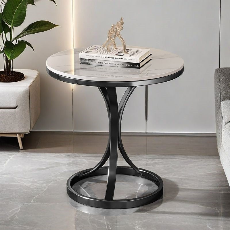 Modern Round Accent Table with Sleek Metal Base Kalsten