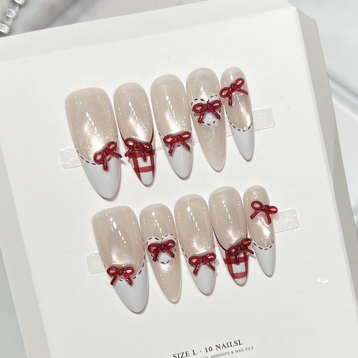 Decorative Stiletto Press-On Nail Set with Bow Accents Kalsten