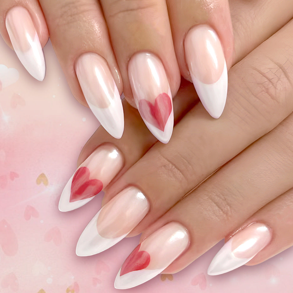 Heart-Embellished Stiletto Press-On Nails Kalsten