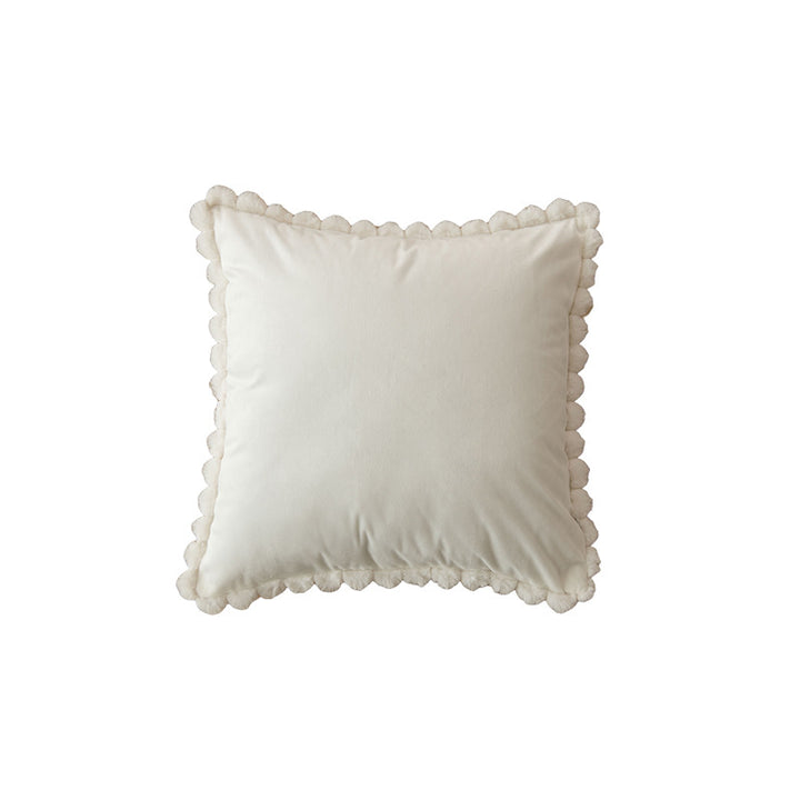 Plush Velvet Square Decorative Throw Pillow with Pom-Pom Border and Removable Cover
