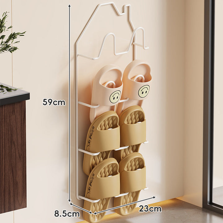 Wall-Mounted Wire Slipper Rack with House-Shaped Frame