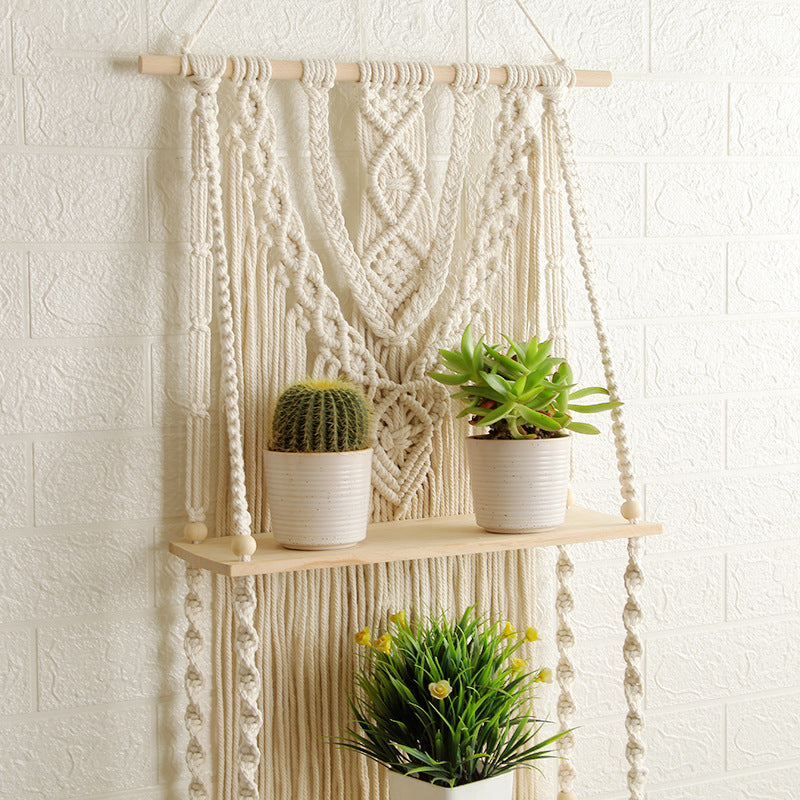 Decorative Macramé Wall Shelf with Dual Plant Holders Kalsten
