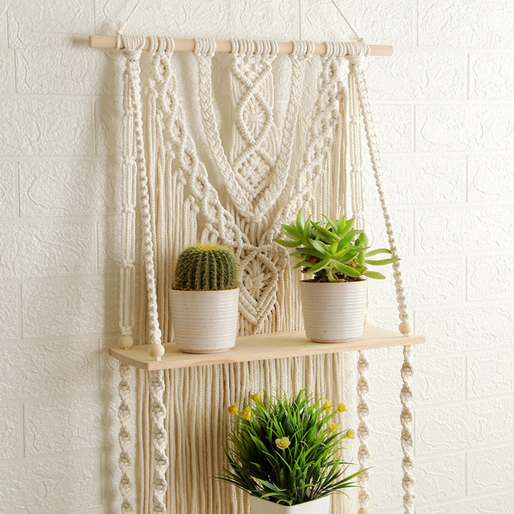 Decorative Macramé Wall Shelf with Dual Plant Holders Kalsten