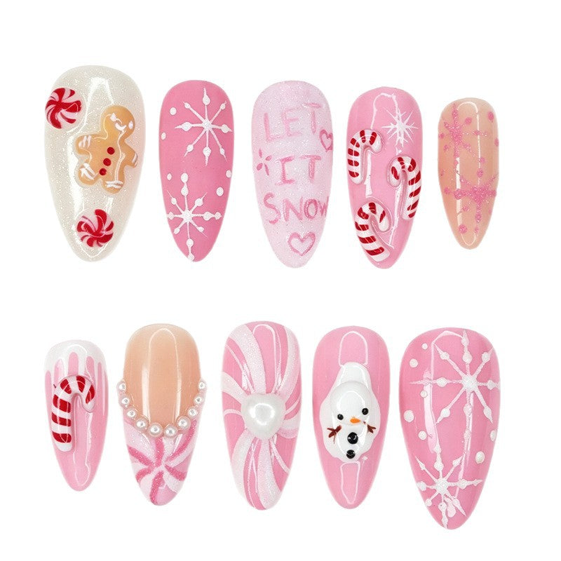 Acrylic nail set with festive Christmas designs and glamorous accents Kalsten