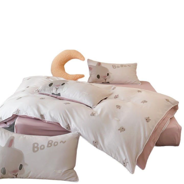 Children's bedding set with delicate bunny watercolor designs and extra-soft jersey touch