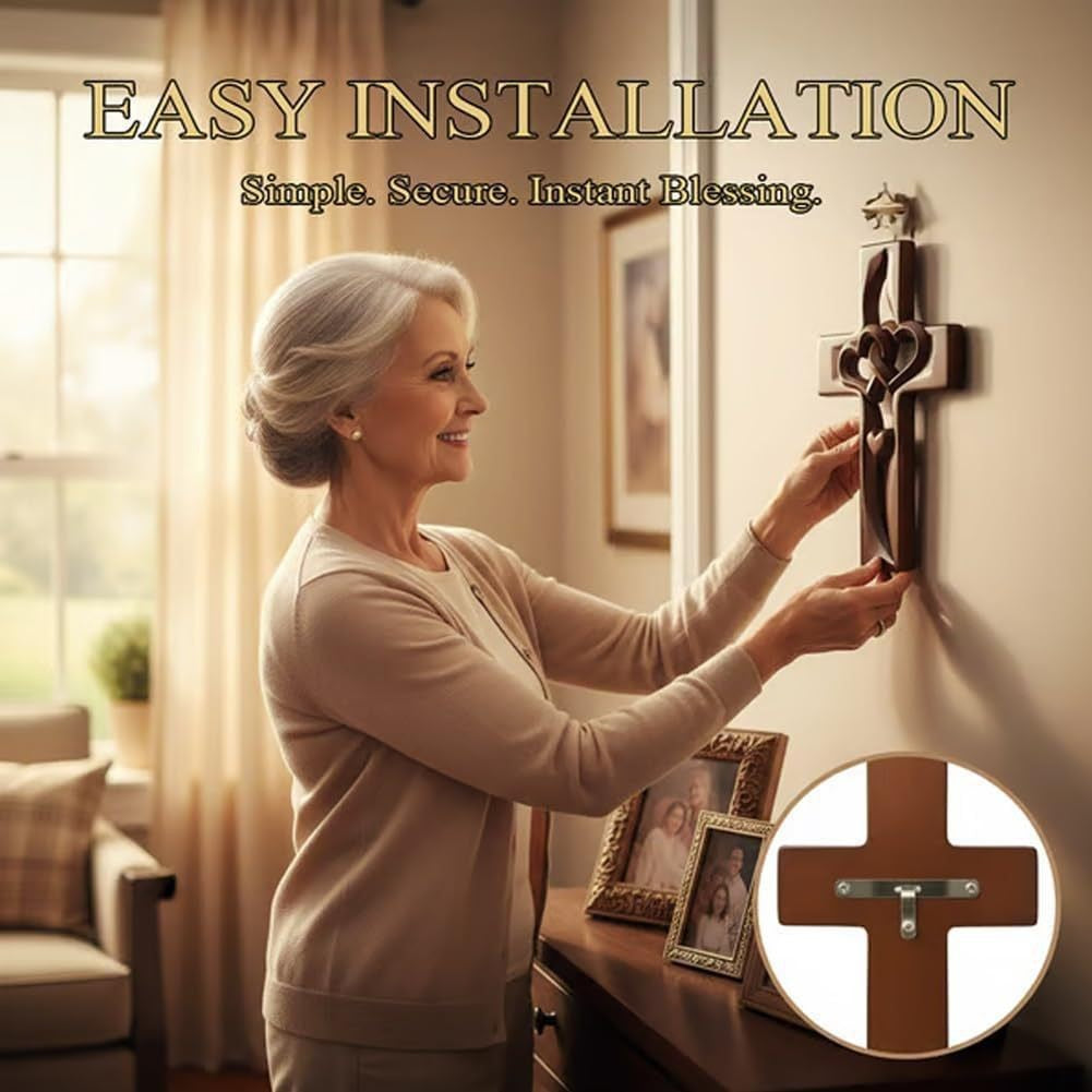 Wooden Heart-Embellished Cross Decoration Kalsten