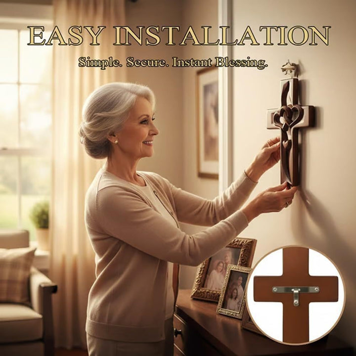 Wooden Heart-Embellished Cross Decoration Kalsten