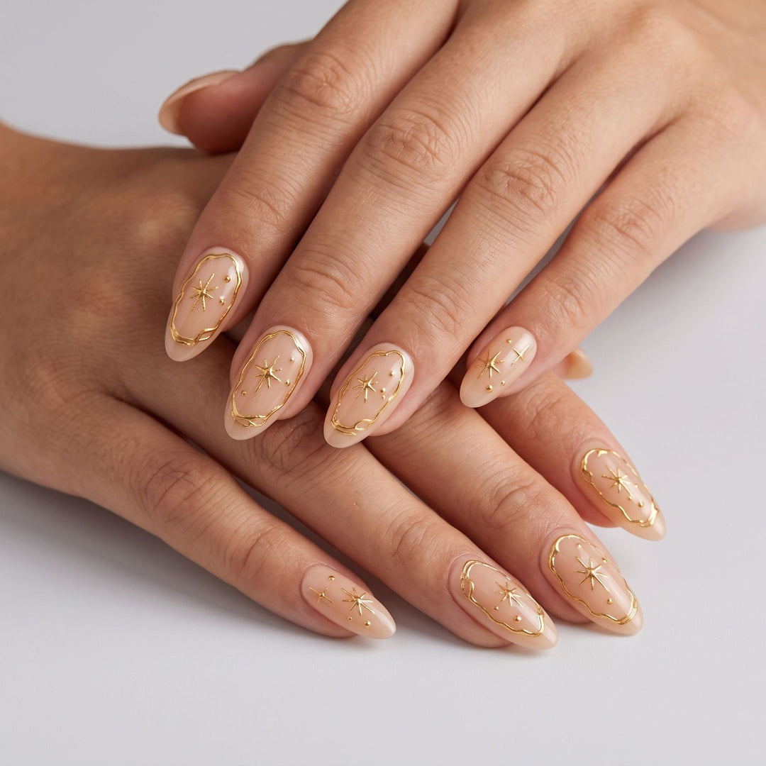 Elegant Gold-Embellished Press-On Nails Kalsten