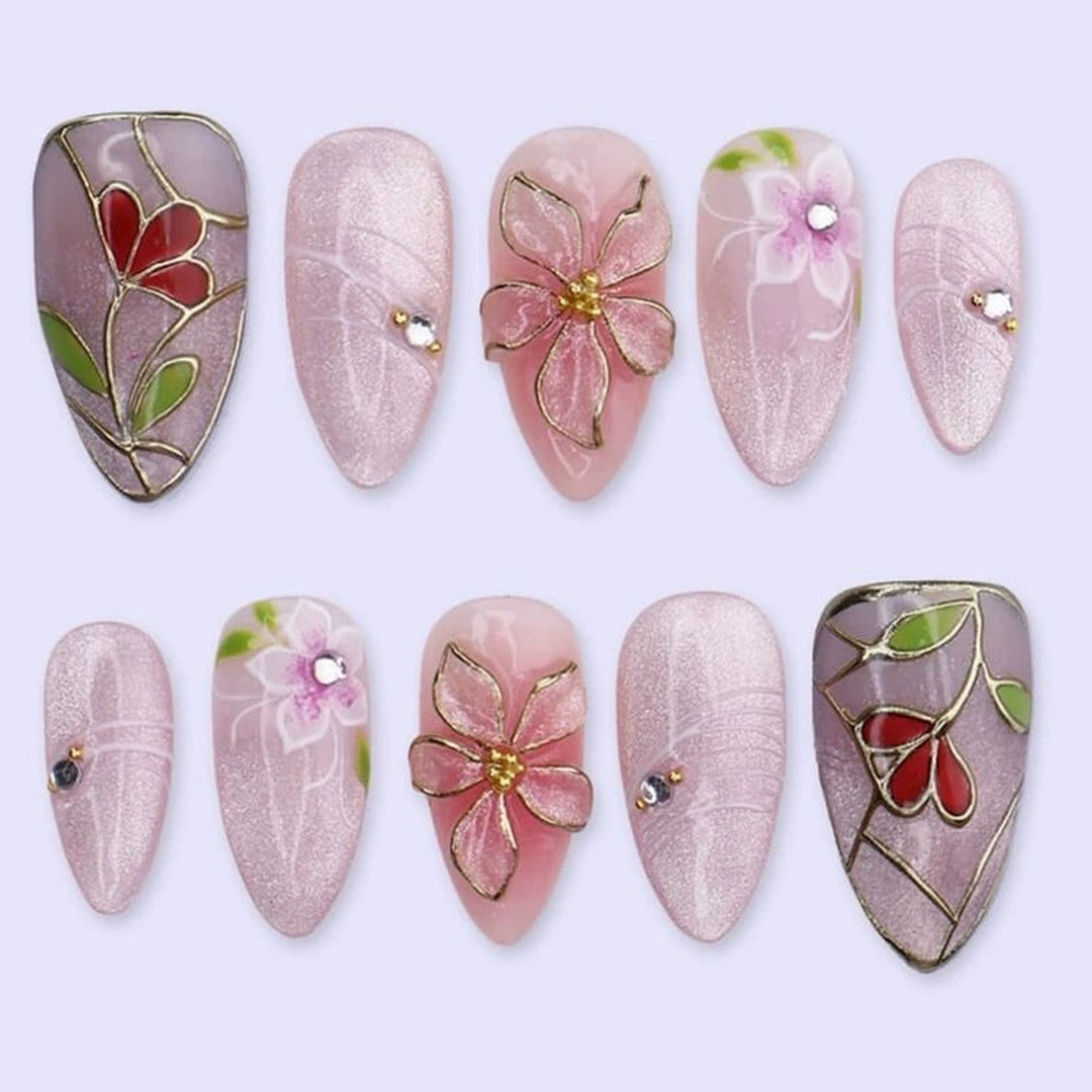 Artistic Floral Press-On Nail Tips