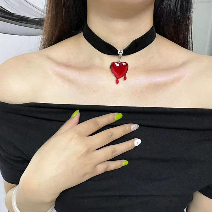 Velvet Choker Necklace with Dripping Heart Pendant Kalsten