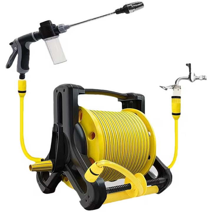 heavy-duty retractable garden hose reel system with pistol spray gun and faucet connector Kalsten
