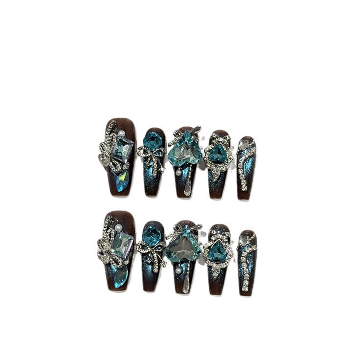 Artistic Crystal-Embellished Press-On Nail Set