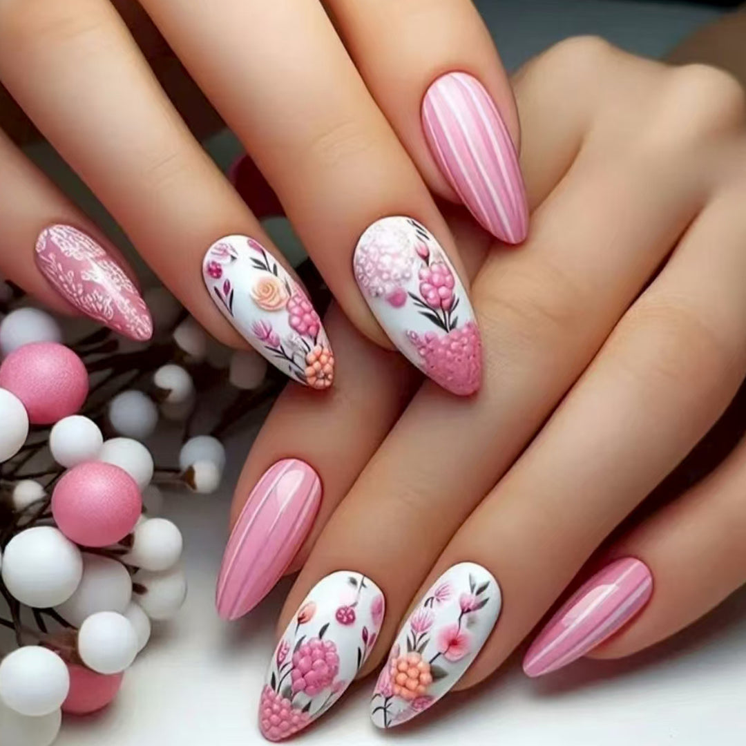 Artificial nails with floral 3D decorations Kalsten