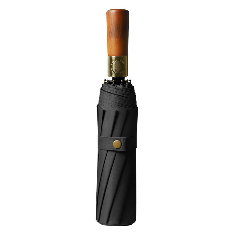 Women's stylish foldable umbrella with ergonomic wooden handle Kalsten