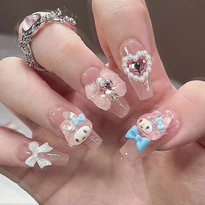 Artistic Press-On Nail Extensions with Floral Embellishments Kalsten