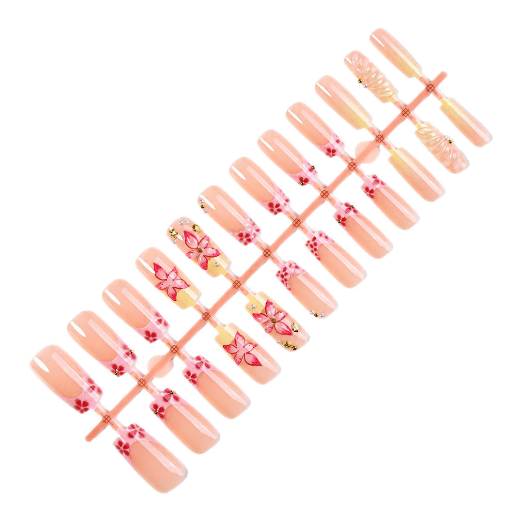 Acrylic nail set with elegant flower and glitter design Kalsten