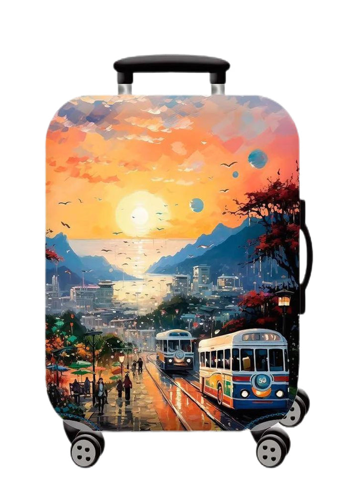Unisex hard-shell cabin trolley with vintage travel illustration, 360° swivel wheels and telescopic handle Kalsten