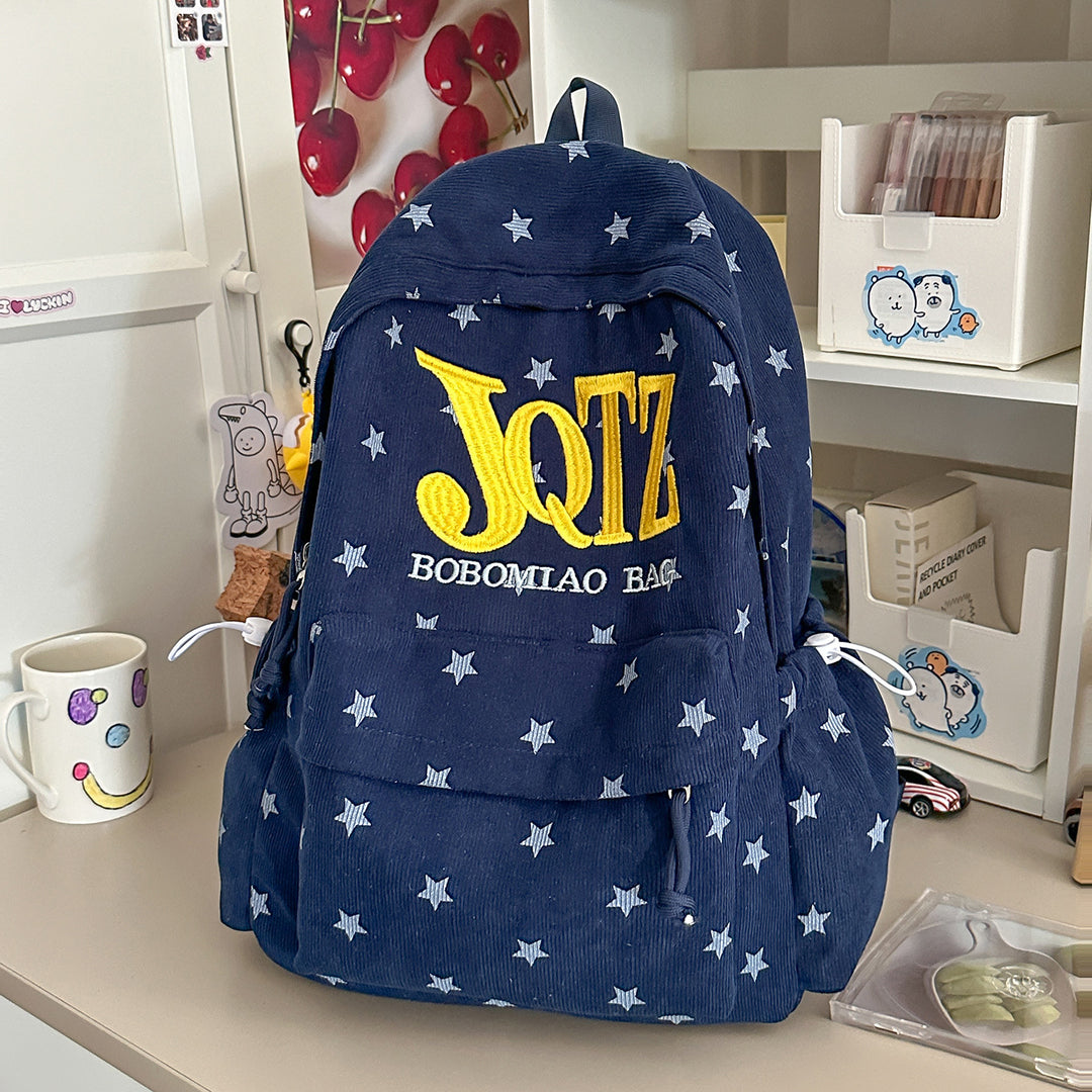 Stylish Star-Embellished Corduroy Backpack Kalsten