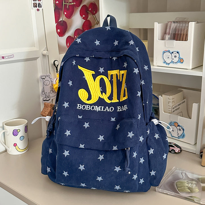 Stylish Star-Embellished Corduroy Backpack Kalsten