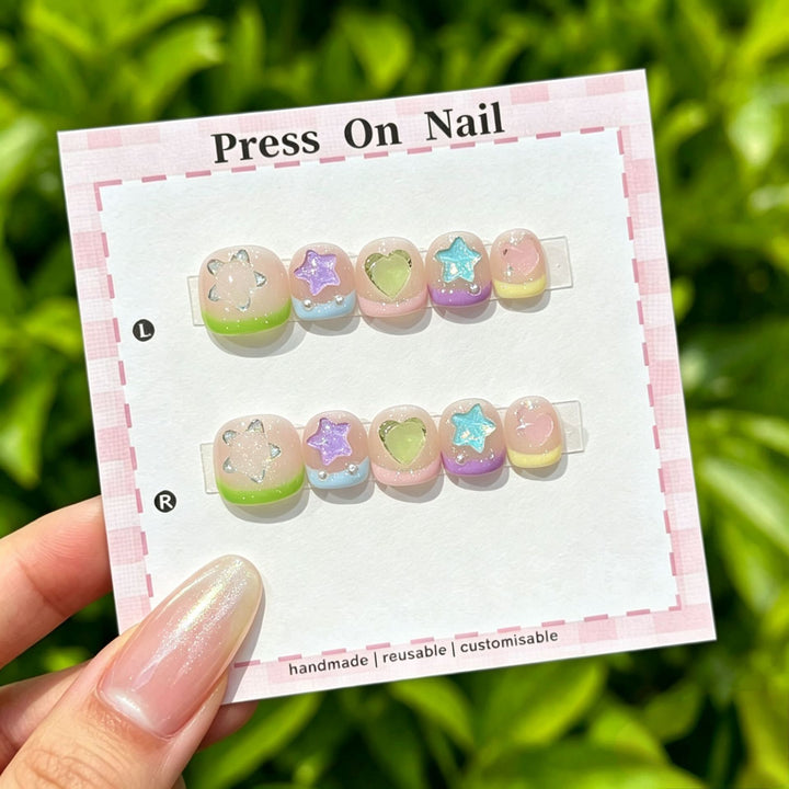 Artistic Press-On Nail Set with Floral and Graphic Designs