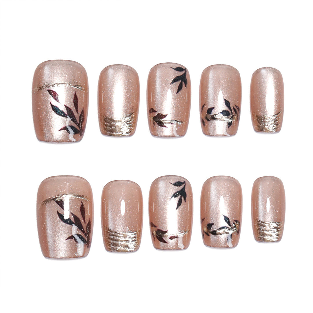 Artistic Nail Art with Elegant Leaf Design Kalsten