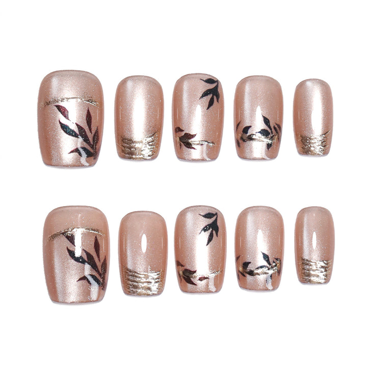 Artistic Nail Art with Elegant Leaf Design Kalsten