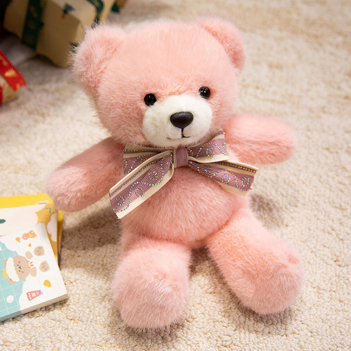 Plush Sitting Collectible Bear with Embroidered Smile, Crystal-Accent Ribbon Bow & Ultra-Soft Faux-Fur Plush Kalsten