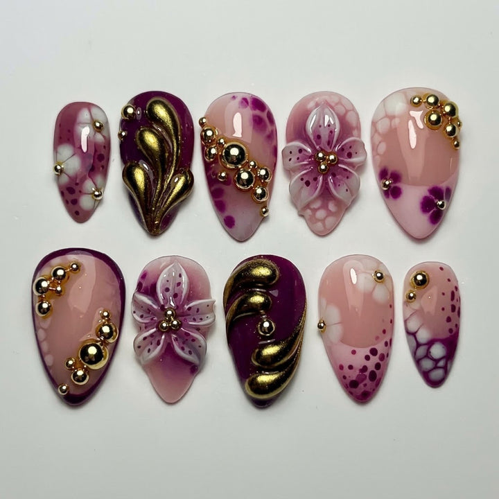 Artistic Floral Embellished Press-On Nails