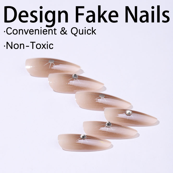 Nail set with elegant rhinestone accents and contoured design Kalsten