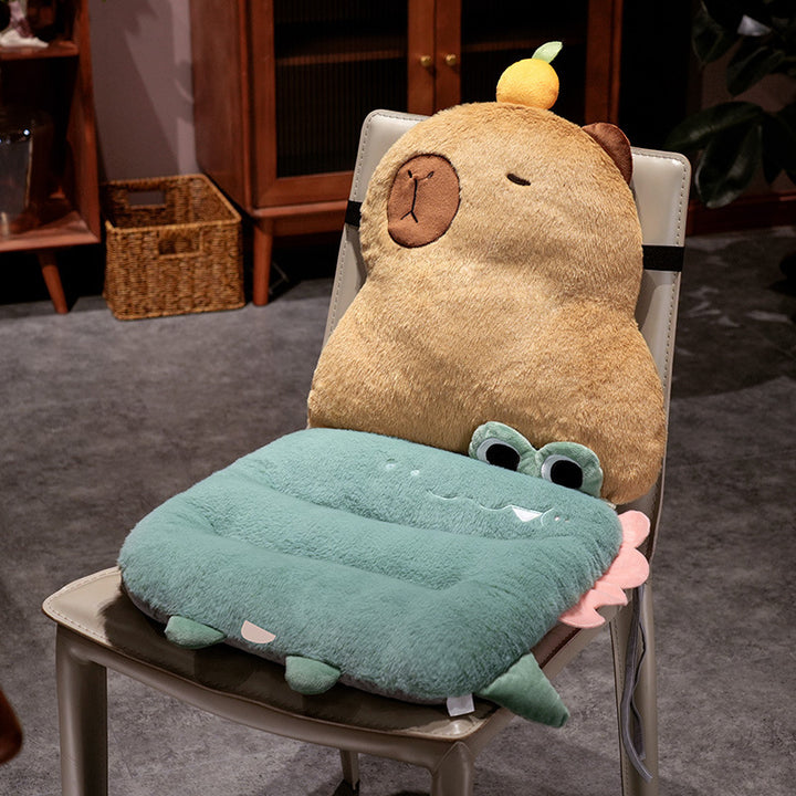 Cozy ergonomic child seat cushion with back support in animal plush design